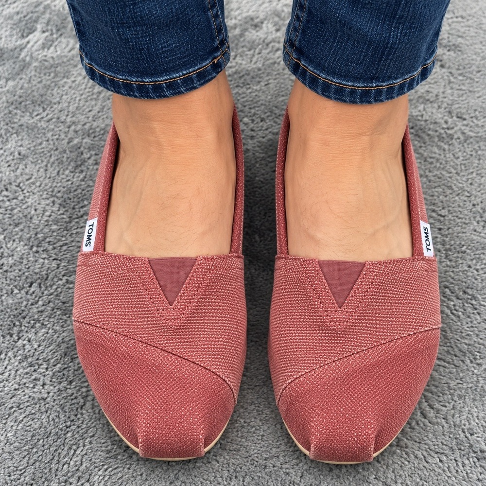 TOMS Alpargata Slip On Shoes Mens Size 12 Burgundy Woven Canvas Loafers